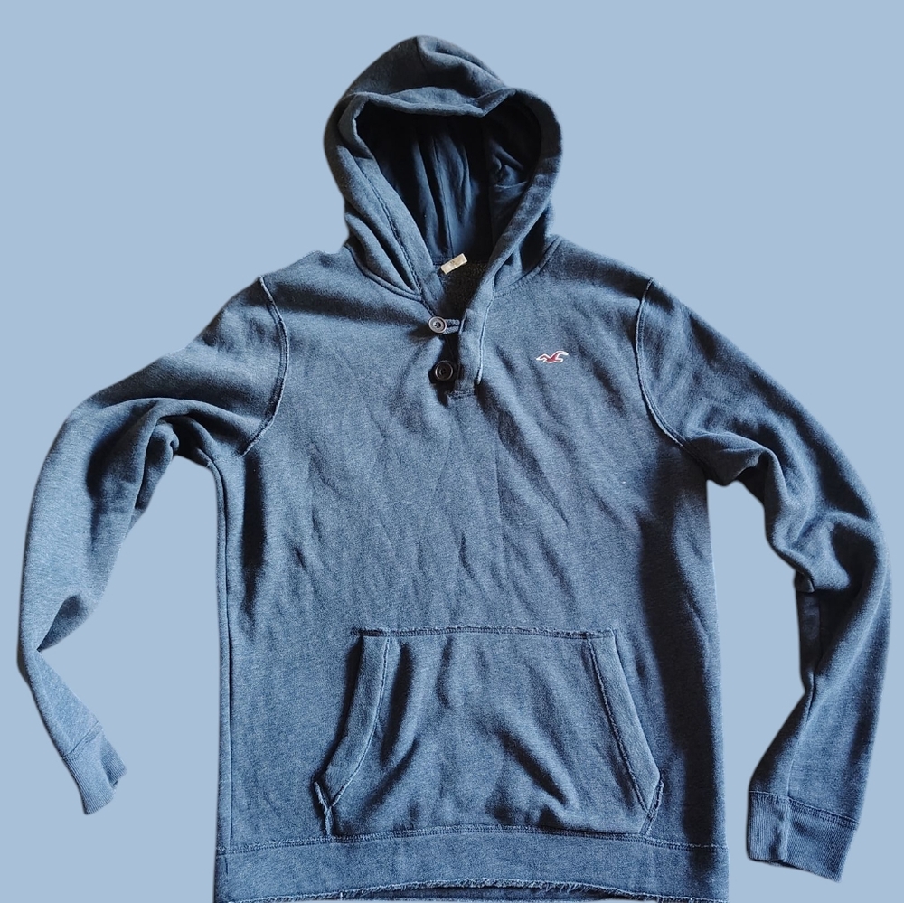 Hollister Men's Heather Blue Pullover Hoodie